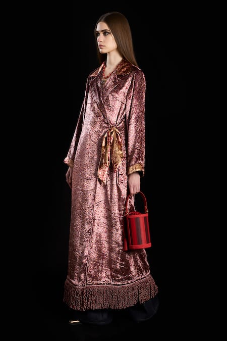 Rara Avis_Purple Velvet Printed Lapel Collar Overlay _Online_at_Aza_Fashions