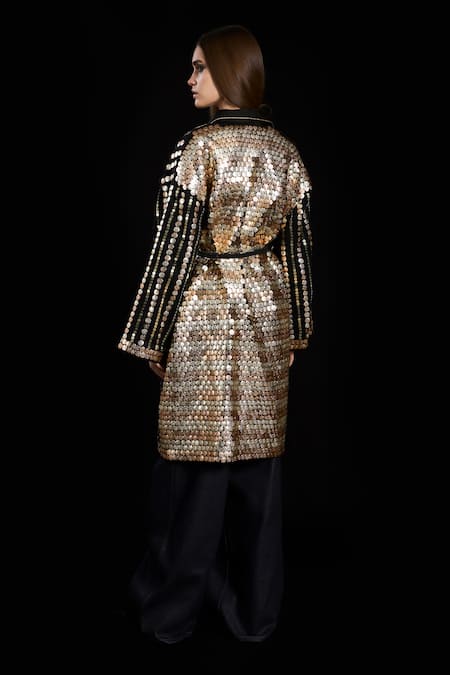 Rara Avis Linen Satin Coin Embroidered Jacket 