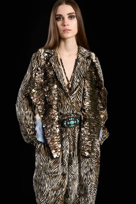 Buy_Rara Avis_Black Linen, Satin Sequins, Embroidery Collared Across The Dessert Jumpsuit _Online_at_Aza_Fashions