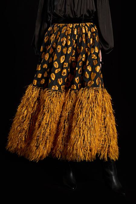 Rara Avis_Black Polyester Print Abstract Flared Skirt _Online_at_Aza_Fashions