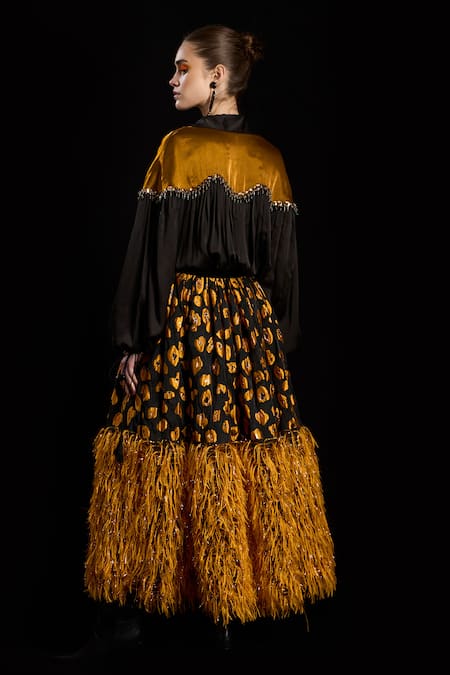 Rara Avis Black Gathered Embroidered Blouse 