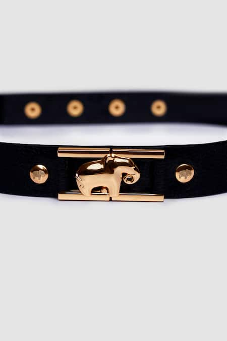 Shop_Anita Dongre_Black Brooches The Haathi Carved Belt _at_Aza_Fashions