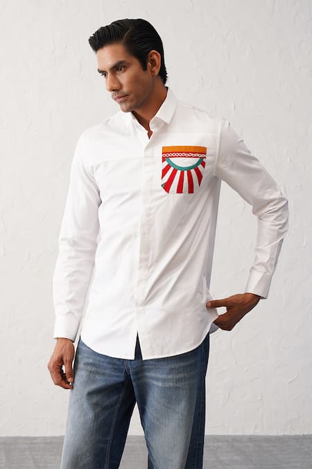 Seven_White Cotton Beads Kaza Embroidered Shirt_Online_at_Aza_Fashions