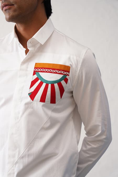 Buy_Seven_White Cotton Beads Kaza Embroidered Shirt_Online_at_Aza_Fashions