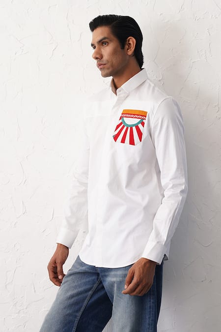 Shop_Seven_White Cotton Beads Kaza Embroidered Shirt_Online_at_Aza_Fashions