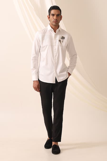 Seven Linear Flower Bud Placement Embroidered Shirt 