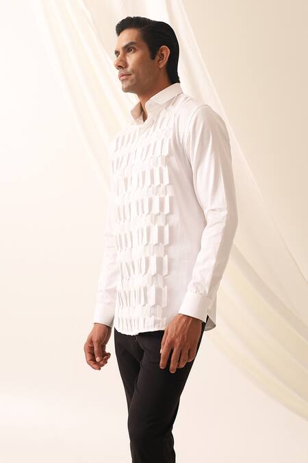 Buy_Seven_White Cotton Maximalist Textured Button Down Shirt_Online_at_Aza_Fashions