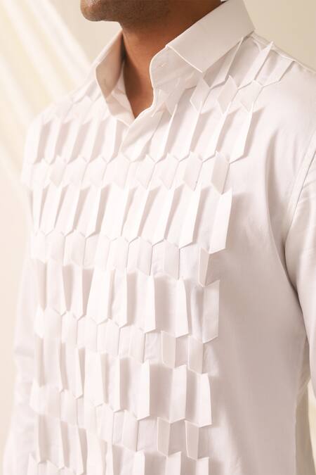 Shop_Seven_White Cotton Maximalist Textured Button Down Shirt_Online_at_Aza_Fashions
