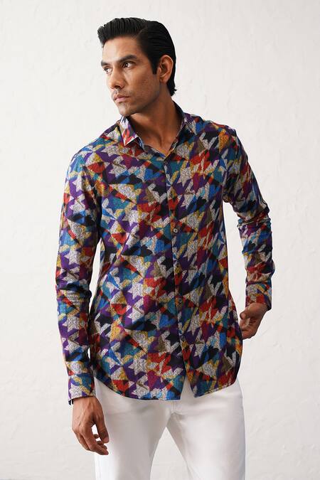 Buy_Seven_Multi Color Cotton Houndstooth Print Shirt_Online_at_Aza_Fashions