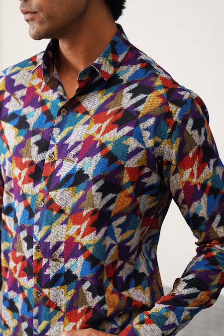 Shop_Seven_Multi Color Cotton Houndstooth Print Shirt_Online_at_Aza_Fashions