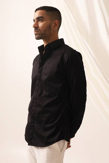 Buy_Seven_Black Cotton Beads Meteor Embroidered Shirt_Online_at_Aza_Fashions