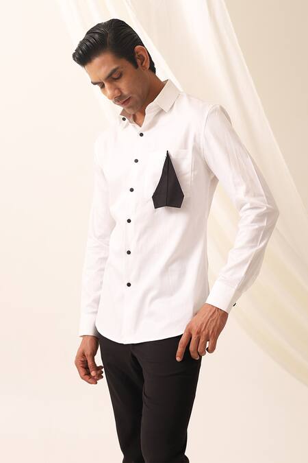 Seven_White Cotton Origami Paper Plane Shirt_Online_at_Aza_Fashions
