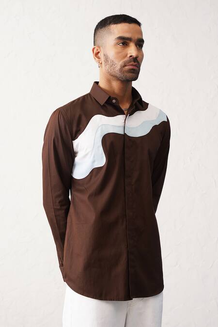 Buy_Seven_Brown Cotton Terra Flow Panelled Shirt_Online_at_Aza_Fashions