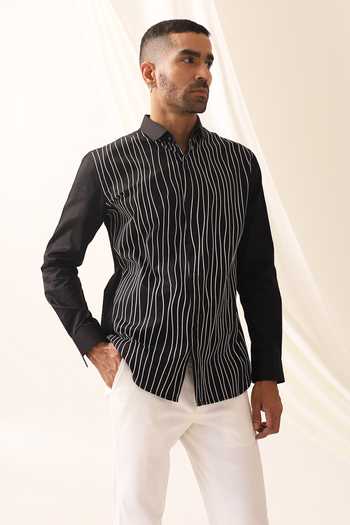 Buy Black Cotton Wave Pattern Shirt For Men by Seven Online at Aza ...