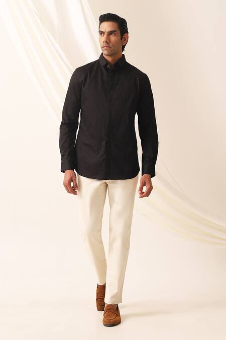 Seven_Black Cotton Beads Bling Embroidered Shirt_Online_at_Aza_Fashions