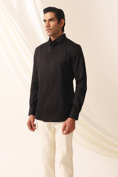 Buy_Seven_Black Cotton Beads Bling Embroidered Shirt_Online_at_Aza_Fashions
