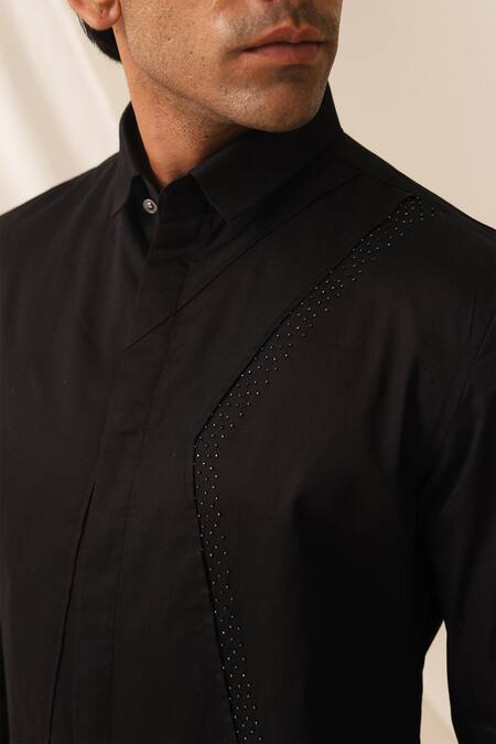 Shop_Seven_Black Cotton Beads Bling Embroidered Shirt_Online_at_Aza_Fashions