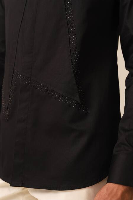 Seven_Black Cotton Beads Bling Embroidered Shirt_at_Aza_Fashions