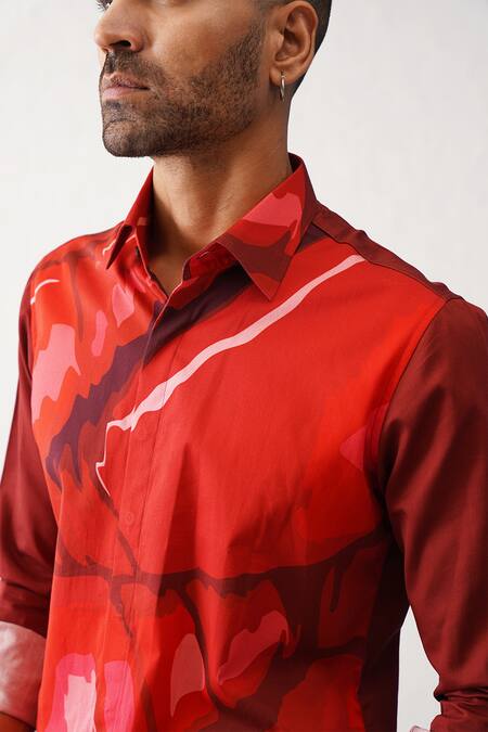 Shop_Seven_Red Cotton Printed Abstract Bubble Shirt _Online_at_Aza_Fashions