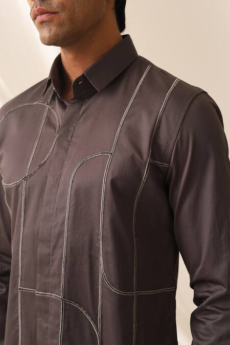 Buy Seven Grey Cotton Embroidery Arched Shirt Online at Aza Fashions Buy_Seven_Grey Cotton Embroidery Arched Shirt_Online_at_Aza_Fashions
