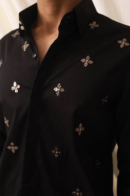Seven_Black Cotton Diamonds, Patchwork Work Shirt_Online_at_Aza_Fashions