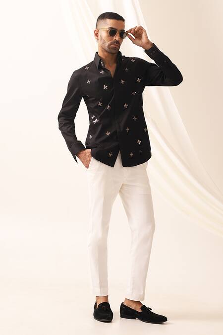 Buy_Seven_Black Cotton Diamonds, Patchwork Work Shirt_Online_at_Aza_Fashions