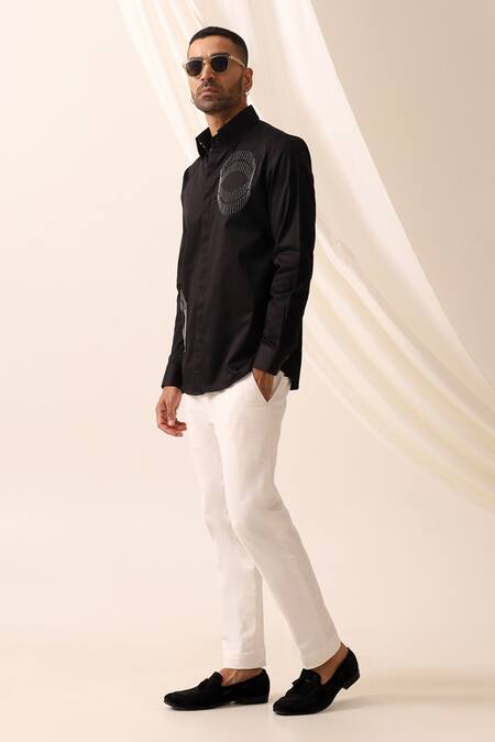 Shop Seven Black Cotton Beads Diffused Embroidered Shirt at Aza Fashions Shop_Seven_Black Cotton Beads Diffused Embroidered Shirt_at_Aza_Fashions