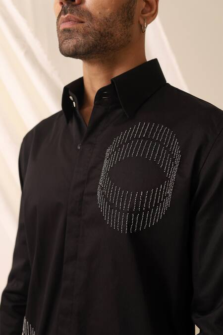Seven Black Cotton Beads Diffused Embroidered Shirt Online at Aza Fashions Seven_Black Cotton Beads Diffused Embroidered Shirt_Online_at_Aza_Fashions