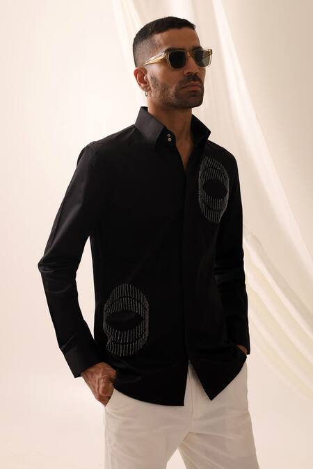 Buy Seven Black Cotton Beads Diffused Embroidered Shirt Online at Aza Fashions Buy_Seven_Black Cotton Beads Diffused Embroidered Shirt_Online_at_Aza_Fashions