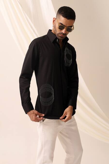 Shop Seven Black Cotton Beads Diffused Embroidered Shirt Online at Aza Fashions Shop_Seven_Black Cotton Beads Diffused Embroidered Shirt_Online_at_Aza_Fashions