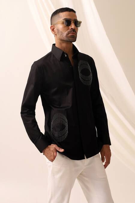 Seven Black Cotton Beads Diffused Embroidered Shirt at Aza Fashions Seven_Black Cotton Beads Diffused Embroidered Shirt_at_Aza_Fashions