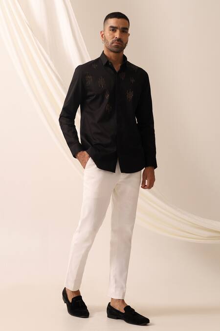 Shop Seven Black Cotton Beads Floating Bib Hand Embroidered Shirt at Aza Fashions Shop_Seven_Black Cotton Beads Floating Bib Hand Embroidered Shirt_at_Aza_Fashions