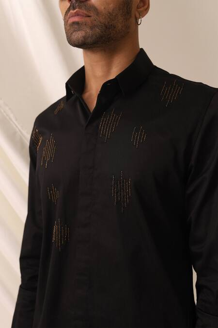 Shop Seven Black Cotton Beads Floating Bib Hand Embroidered Shirt Online at Aza Fashions Shop_Seven_Black Cotton Beads Floating Bib Hand Embroidered Shirt_Online_at_Aza_Fashions