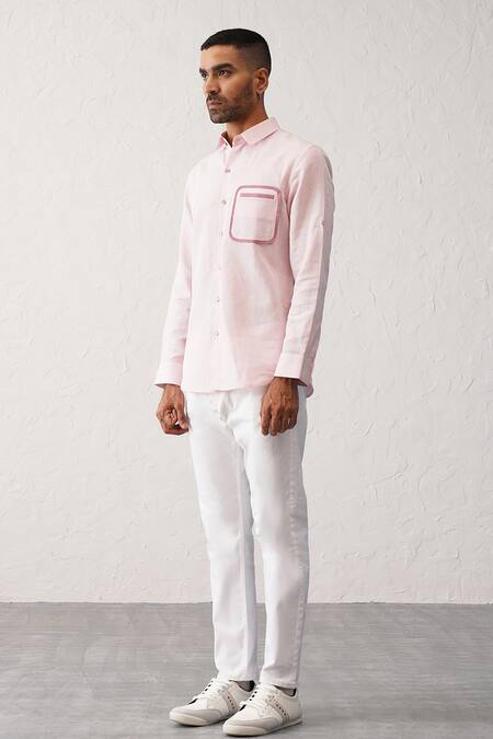 Seven_Pink Cotton Floating Pocket Shirt_Online_at_Aza_Fashions