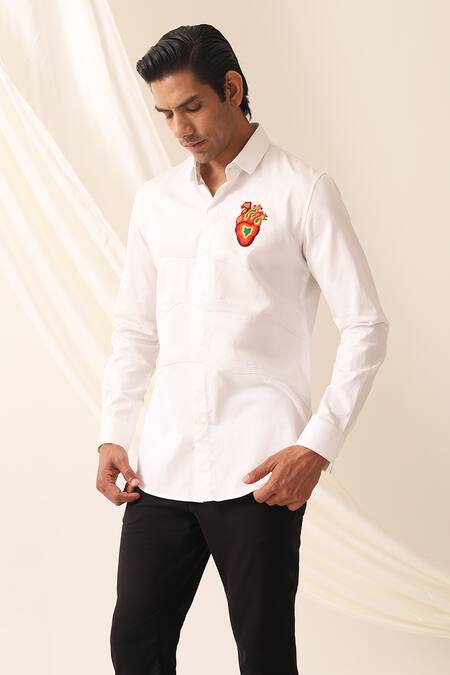 Seven_White Cotton Embroidery Fresh Heart Shirt_Online_at_Aza_Fashions