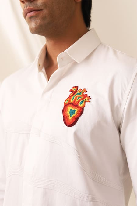 Buy_Seven_White Cotton Embroidery Fresh Heart Shirt_Online_at_Aza_Fashions