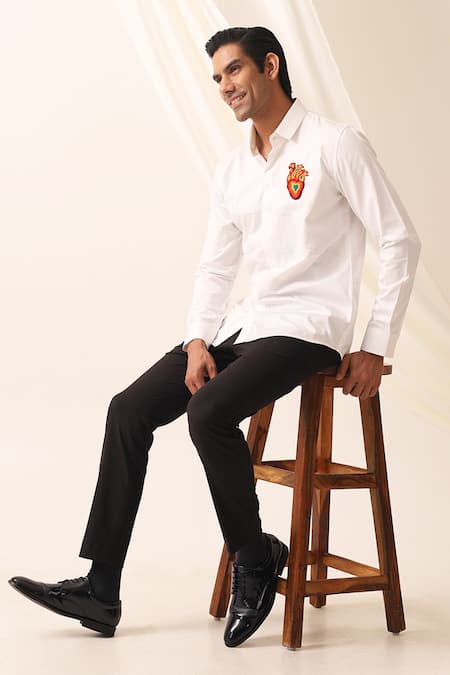 Shop_Seven_White Cotton Embroidery Fresh Heart Shirt_Online_at_Aza_Fashions