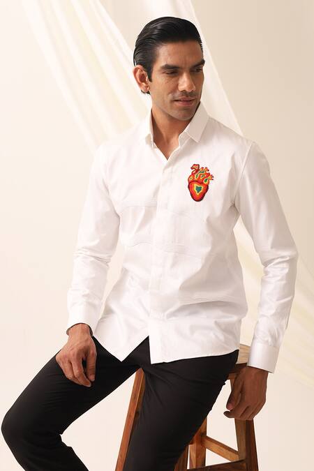 Seven_White Cotton Embroidery Fresh Heart Shirt_at_Aza_Fashions