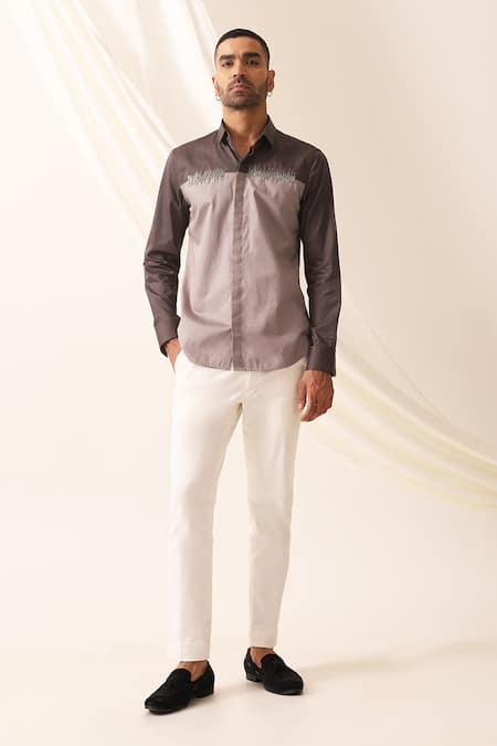 Seven Grey Cotton Embroidered Beat Shirt 