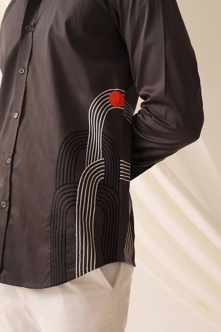 Buy_Seven_Grey Cotton Embroidery Deco Placement Shirt_Online_at_Aza_Fashions