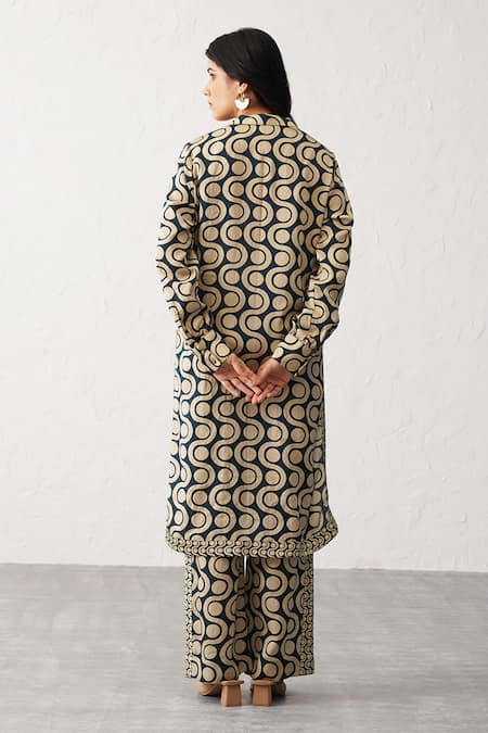 Shop_Seven_Gold Collared Ami Printed Kurta And Pant Co-ord Set_at_Aza_Fashions