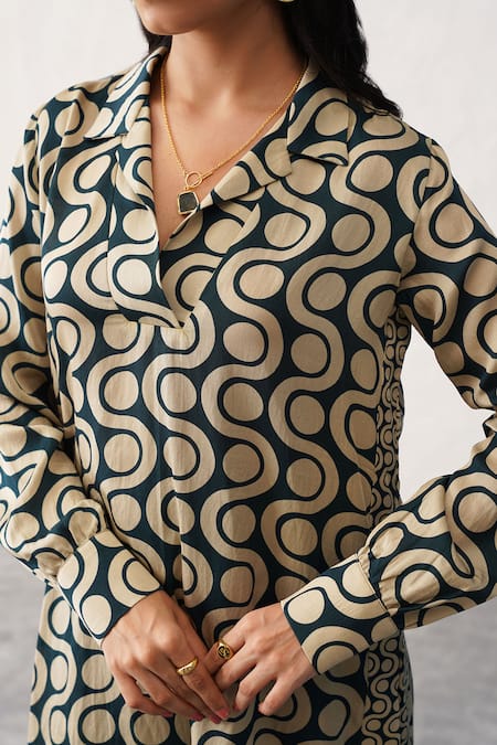 Shop_Seven_Gold Collared Ami Printed Kurta And Pant Co-ord Set_Online_at_Aza_Fashions