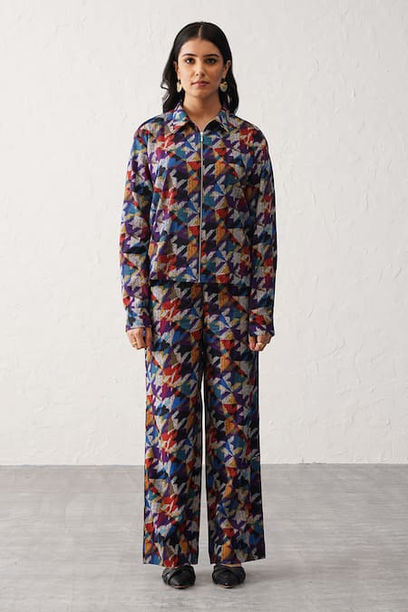 Seven Multi Color Cotton Twill Printed Geometric Aurora Shirt And Pant Co-ord Set 