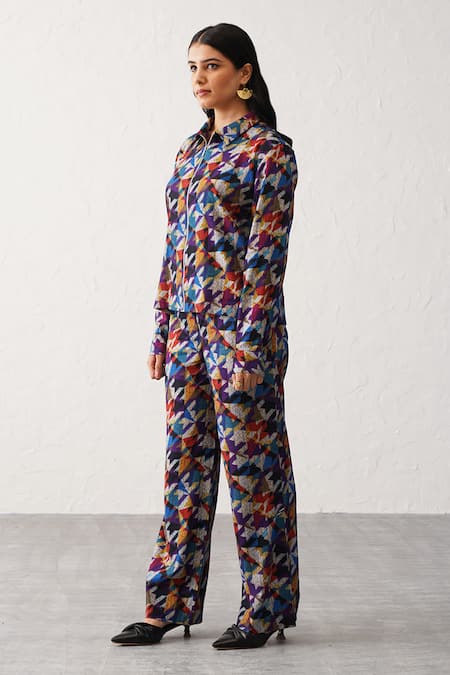 Buy_Seven_Multi Color Cotton, Twill Collared Aurora Printed Shirt And Pant Co-ord Set_Online_at_Aza_Fashions