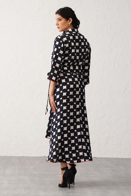 Shop_Seven_Black Collared Polka Dot Printed Wrap Dress _at_Aza_Fashions