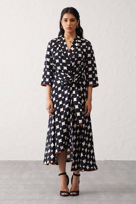 Seven_Black Collared Polka Dot Printed Wrap Dress _Online_at_Aza_Fashions