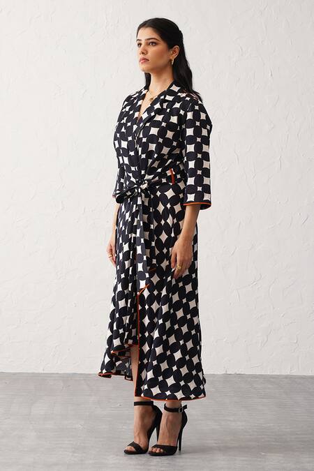 Buy_Seven_Black Collared Polka Dot Printed Wrap Dress _Online_at_Aza_Fashions
