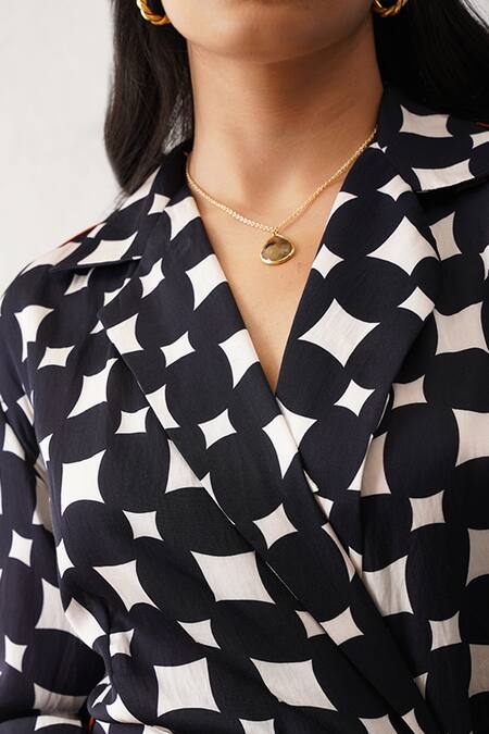 Seven_Black Collared Polka Dot Printed Wrap Dress _at_Aza_Fashions