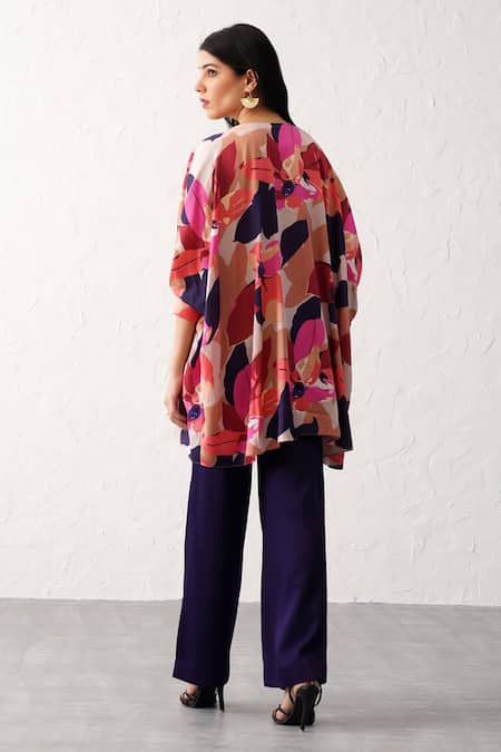 Shop Seven Multi Color Bamboo V-neck Monet Printed Tunic And Pant Co-ord Set at Aza Fashions Shop_Seven_Multi Color Bamboo V-neck Monet Printed Tunic And Pant Co-ord Set_at_Aza_Fashions