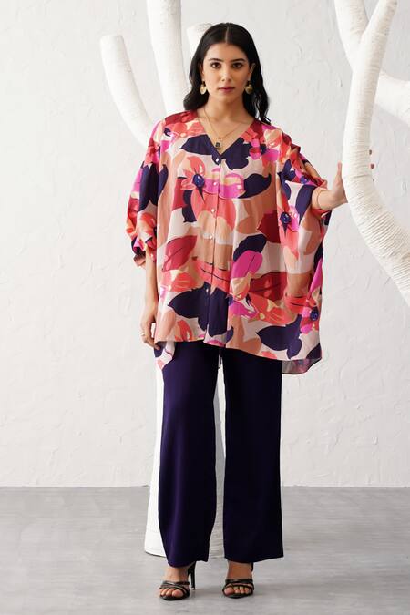 Seven Multi Color Bamboo V-neck Monet Printed Tunic And Pant Co-ord Set Online at Aza Fashions Seven_Multi Color Bamboo V-neck Monet Printed Tunic And Pant Co-ord Set_Online_at_Aza_Fashions